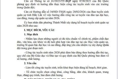Kế hoạch Tuyển sinh Quân sự vào các Học viện, trường trong quân đội năm 2026