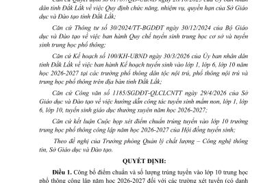 ĐIỂM CHUẨN TRÚNG TUYỂN TUYỂN SINH LỚP 10 NĂM HỌC 2026 – 2027
